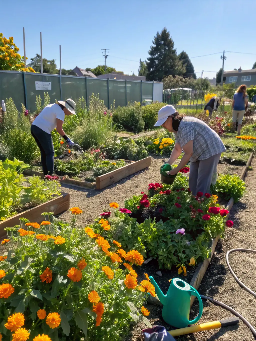 A photo of a community garden project with diverse vegetables and herbs, showcasing sustainable urban agriculture.