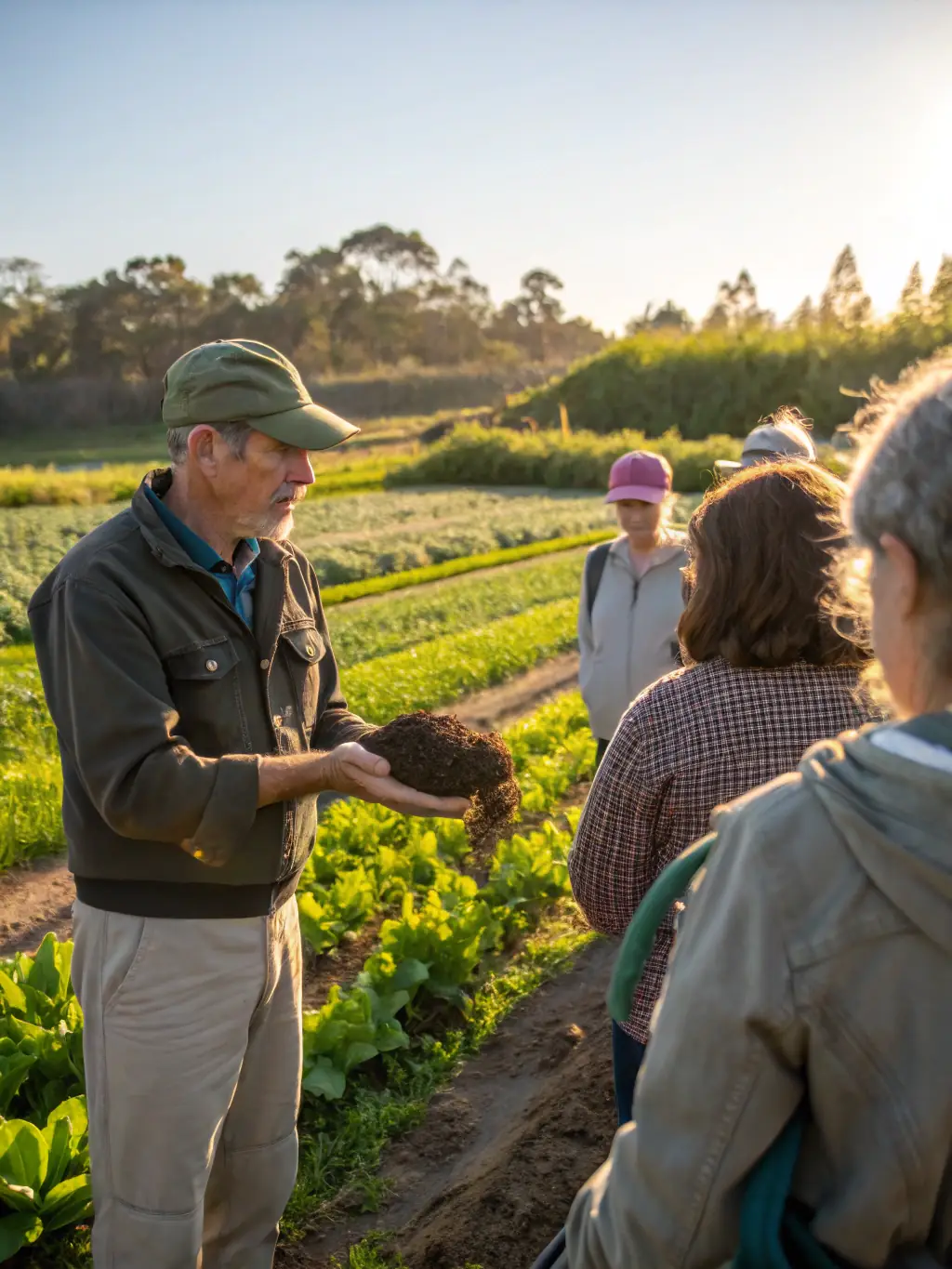 A group of farmers are gathered in a field, participating in a training session on sustainable farming techniques, organized by AASPV.