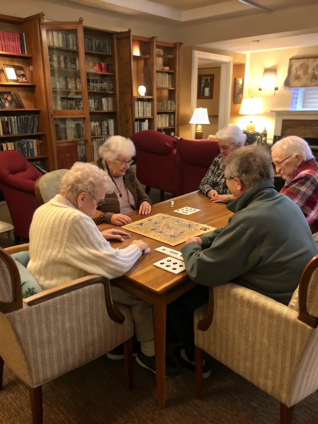A heartwarming image of seniors participating in a social gathering at Espace Magnan, emphasizing community and connection.